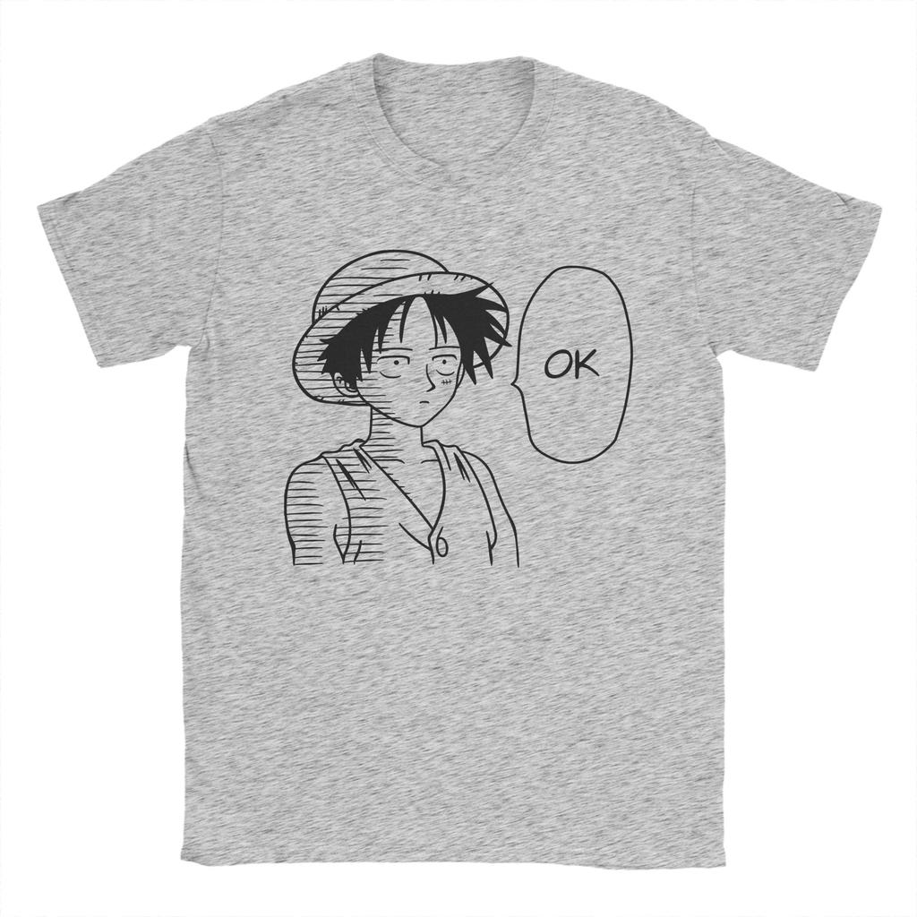 Ones Pieces Ok Luffy T Shirts Men 100 Cotton Novelty TShirts Round Neck Manga Anime Tee Shirt Short Sleeve Clothes Plus Size