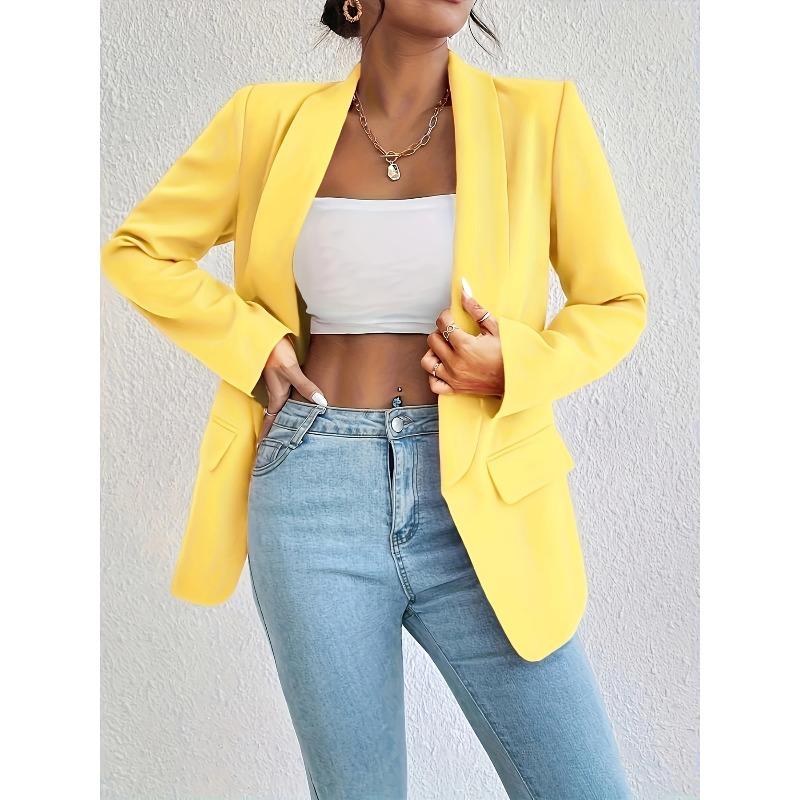 

DAFIFY Женская мода повседневная однотонная принтованная куртка с длинным рукавом и воротником-поло на осень-зиму XXL жёлтый