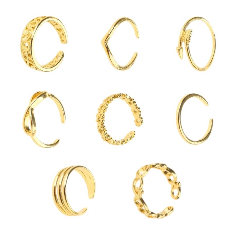 8pcs Open Toe Rings Flower Hollow Band Vintage Toe Ring Set Adjustable Women Summer Beach Jewelry
