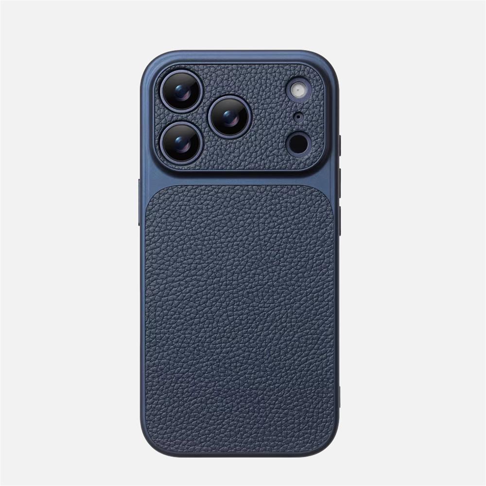 Luxury Lychee Texture Leather Matte Hard Case For iPhone 17 Pro Max 16 15 14 13 12 ProMax Full Lens Protection Back Cover Shell