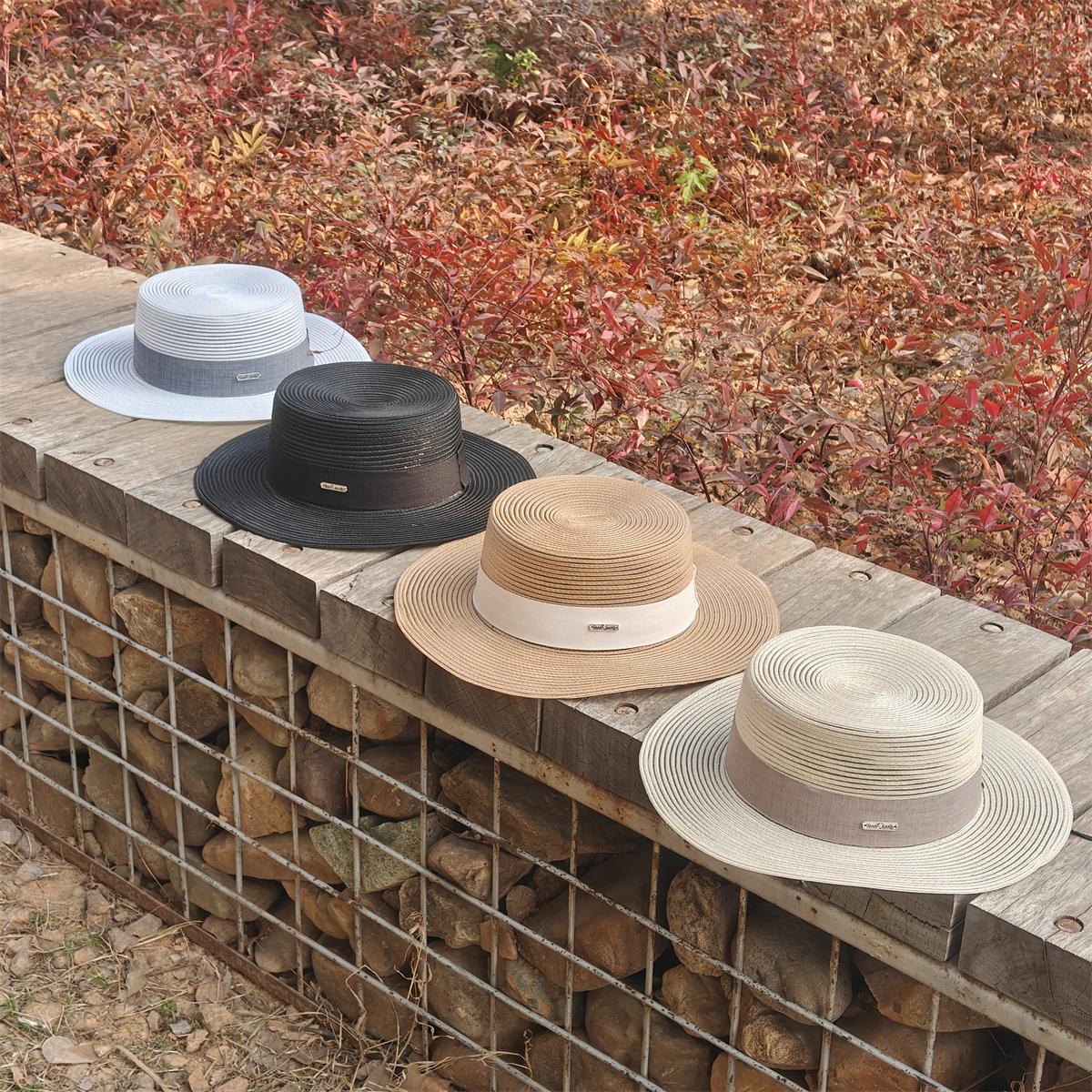 Freedom Outdoors Women's Men Beach Straw Sun Hat - Summer Classic Boater Sun Hat Panama Short Brim Fedora For Party Travel Sunscreen Cap 56-58Cm