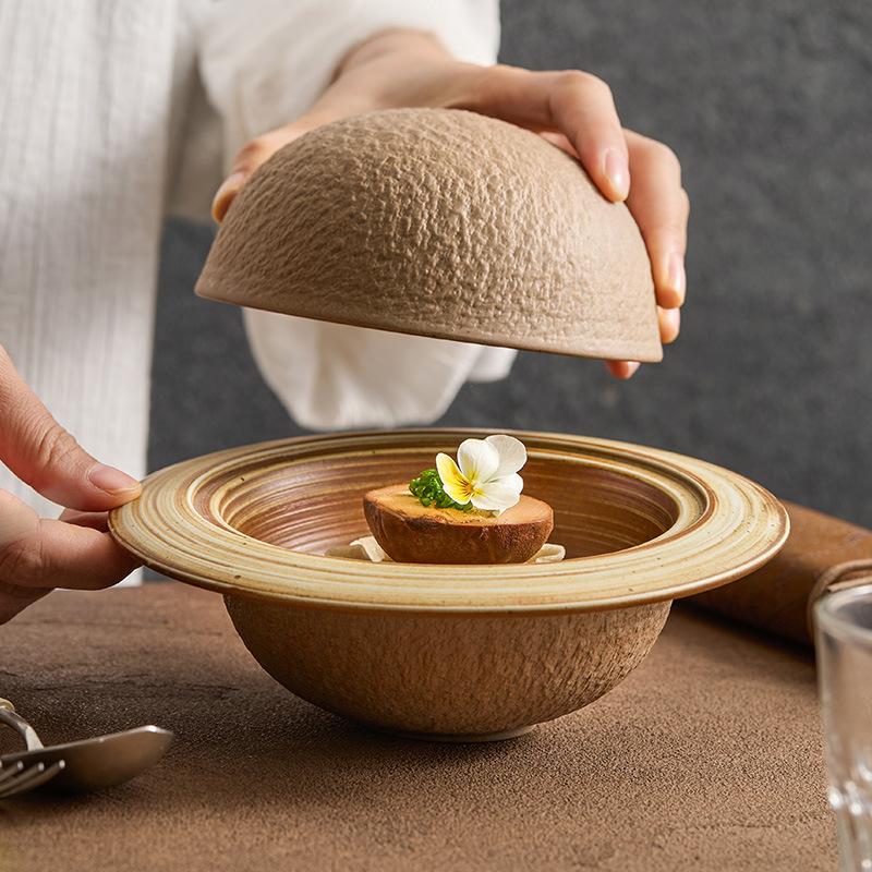 Coarse Pottery Jupiter Dishes Creative Straw Hat Dishes Round Tableware Kitchen Supplies Soup Bowl European Kitchen Utensils