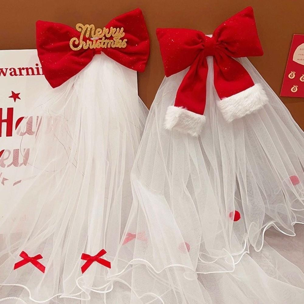 Velvet Christmas Veil Headband Mesh Bow Veil Creative Bridal Tulle Birthday Headdress