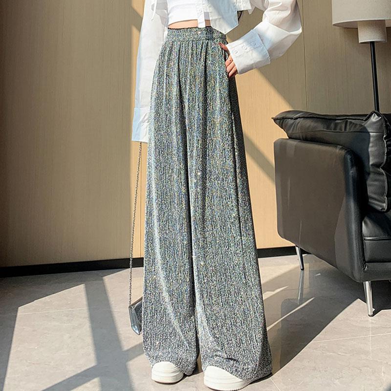 

Блестящие свободные брюки с высокой талией, широкие брюки, женские, весна-осень, повседневные брюки, модные, универсальные, женские, прямые брюки XL серебряный