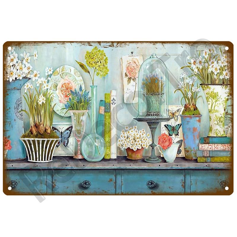 Garden Flower Rules Metal Sign Vintage Metal Plaque Plates Decor For Pub Bar Home Wall Decor Art Tin Signs Flower Poster Gift