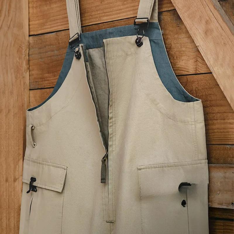 Tooling Retro Khaki Deck Overalls Straight Loose Casual Sling One-piece Long Pants Men's Autumn