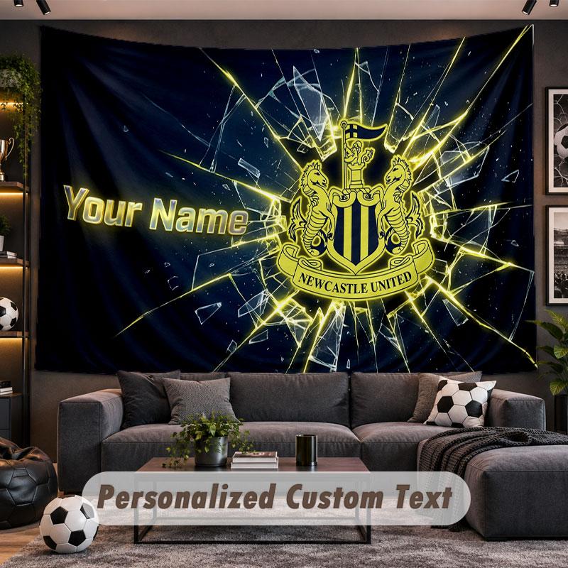 Wall Hanging Tapestry Custom NameNewcastle United FC Pattern Personalized Printed Fabric Wall Decor