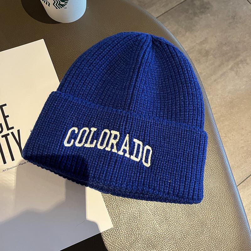 Trendy brand wool hat men's autumn and winter warm big head circumference versatile colorado embroidery knitted bag hat women