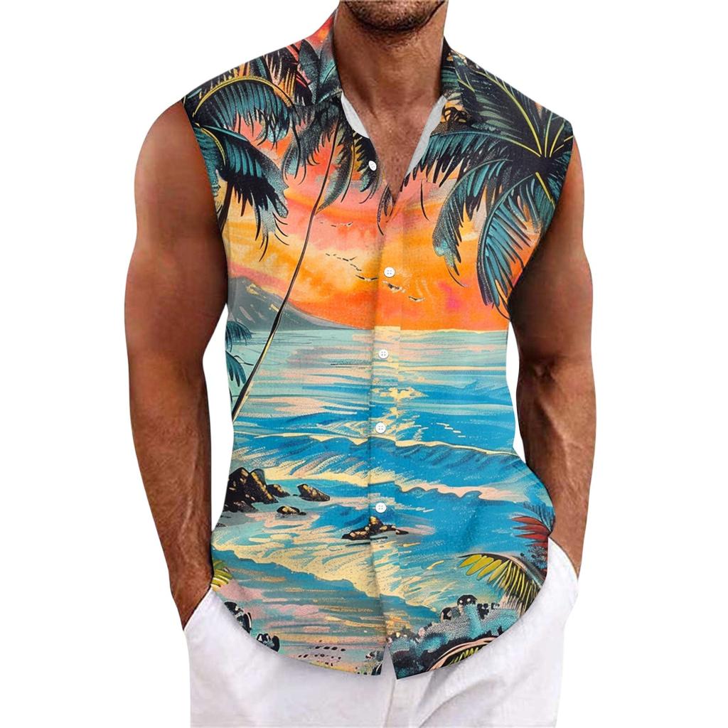 Pánská havajská košile s klopou na knoflíky, tričko, top