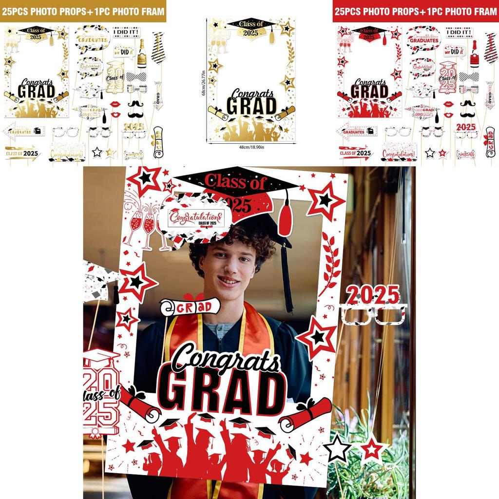 Graduation Photo Booth Props Set With 26pcs Paper Handheld Frames For Party Decorations