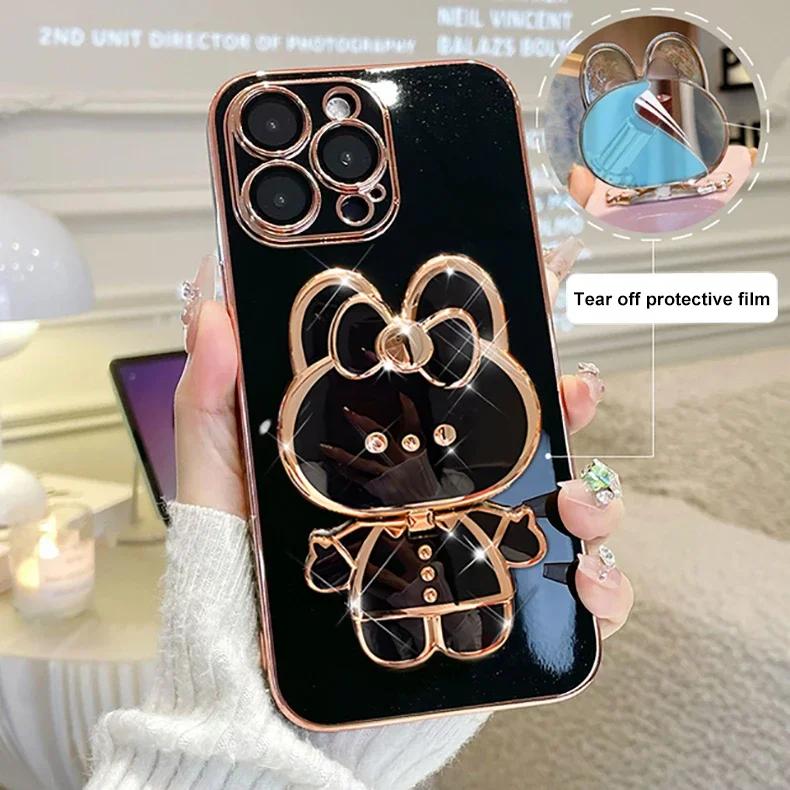 

Чехлы для телефонов с подставкой для iPhone 11, 12, 13, 14, 15 Pro Max, чехол 15 Plus 13Pro 12Pro 15Pro 14Pro Max, чехол с милым кроликом для девочек For iPhone 11