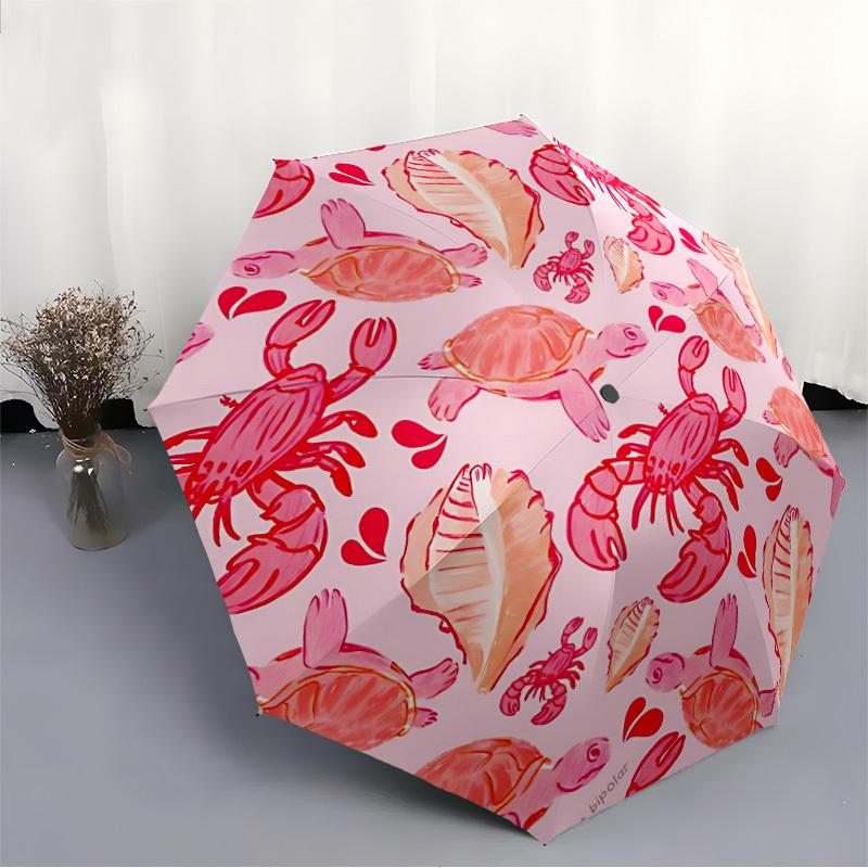 1pc Sea Creatures Pattern Automatic Open/Close Umbrella with Windproof, Functional Design, 8-Rib Sturdy Canopy