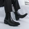 Men's Large Size Pointed Toe Leather Chelsea Boots with Thick Soles and High Heels - British Style Height Increasing Short Boots.
