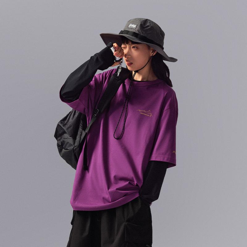 Li Ning CF Ice Silk Quick Dry Cool Feeling Round Neck T-Shirt Unisex Tops Space-Purple ATSU779-6