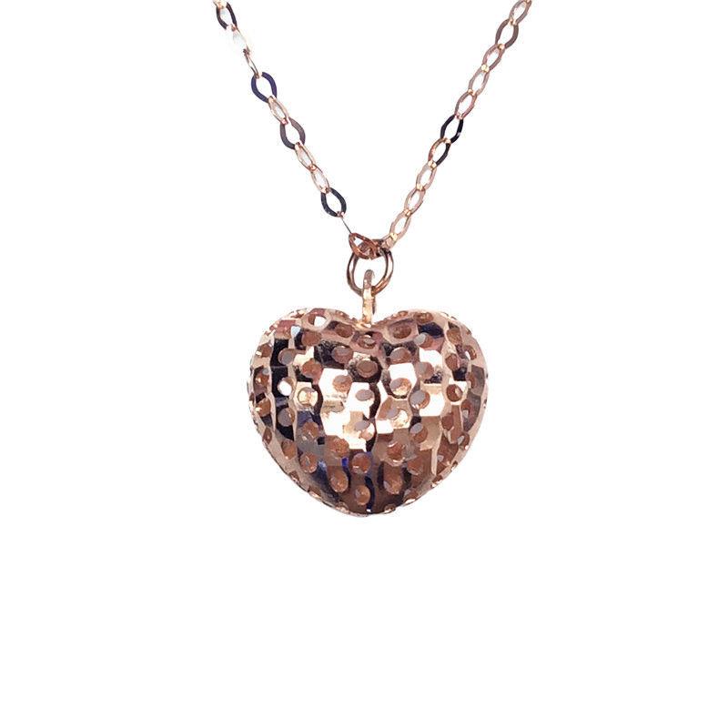 Pure Purple Gold Shiny Hollow Heart Temperament Colored Gold Plated Rose Gold Pendant Necklace Women