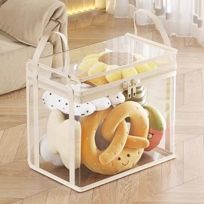 Large Capacity Stuffed Toy Storage Box PVC Clear Doll Organizing Bag Multifunctional Organizer with Handle Plush Toy Storage Bag