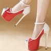 Fashion Patchwork Buckle Slide Sandals Women 16 Cm Super High Heel Large Size Women Sandals Comfortable Patent Leather Party Dress Shoes