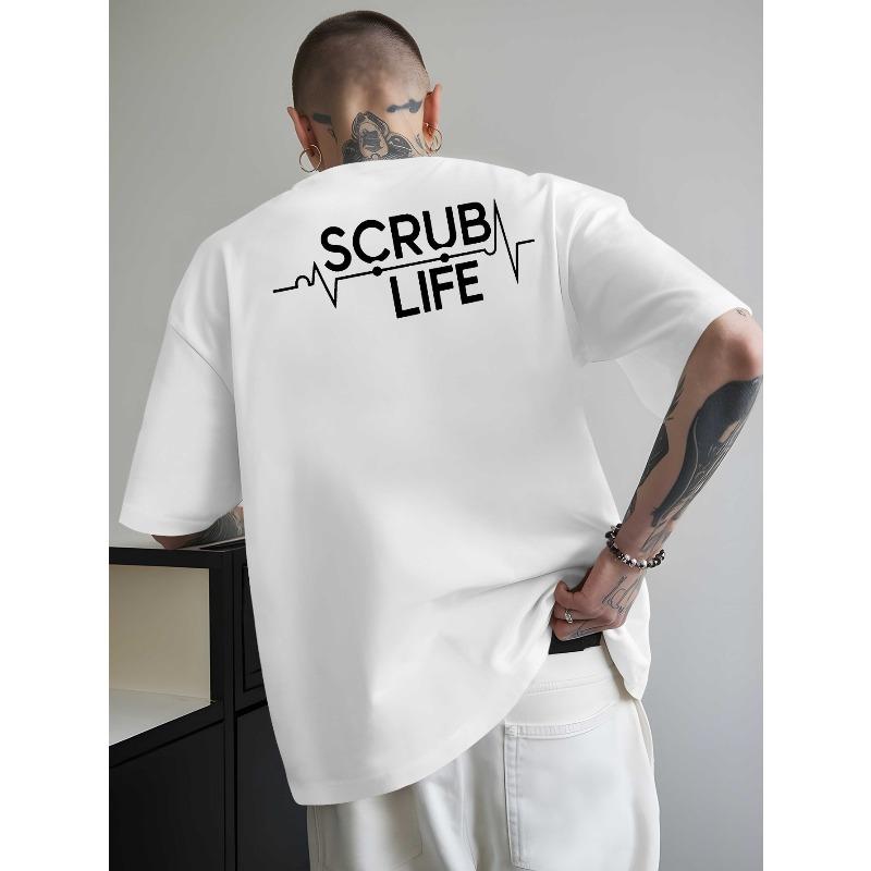 

SCRUB LIFE Men s -Themed Logo Print T-Shirt - Short Sleeve Tee with Scrub Lettering & Stethoscope Design, Breathable Round Neck Casual & Workwear 2XL белый