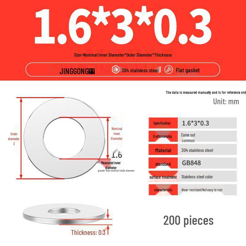 Zesílená plochá podložka/distanční kroužek z nerezové oceli 304 M4 M5 M6 M8