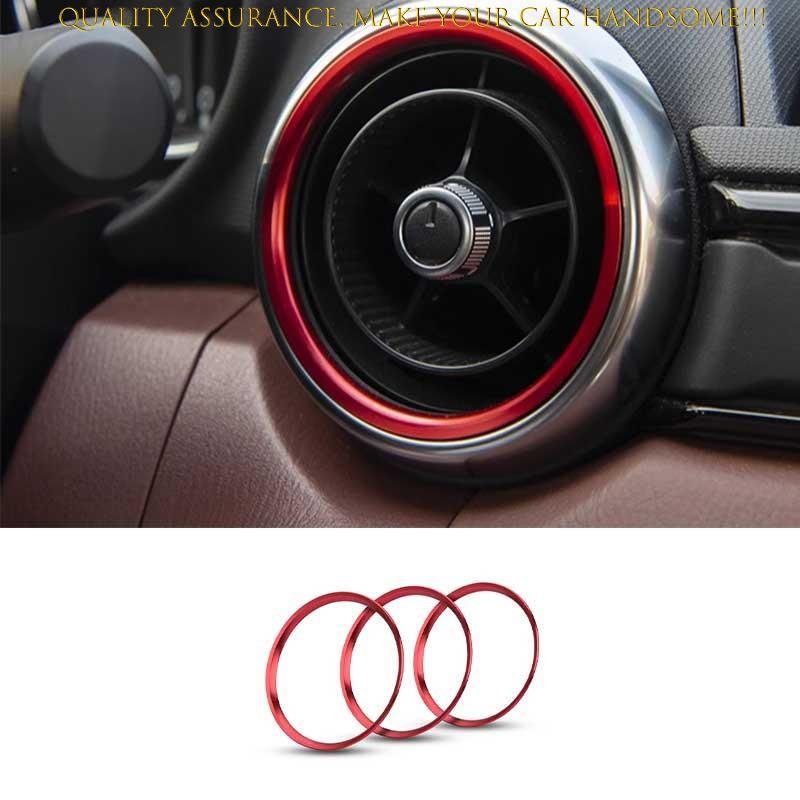 For Mazda MX-5 Miata 2016-2024 Red Alloy Console AC L&R Air Outlet Vent Trim 3PC
