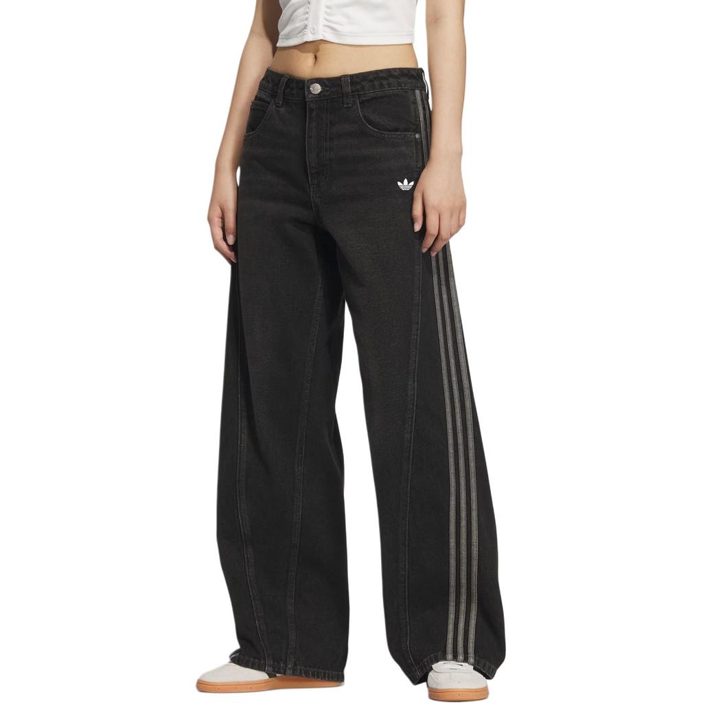 adidas Originals Adicolor Classic Snake Year Limited Široké Pruhované Sportovní Džíny Dámské Džíny Střední Hustota Denimu Černá JX6865