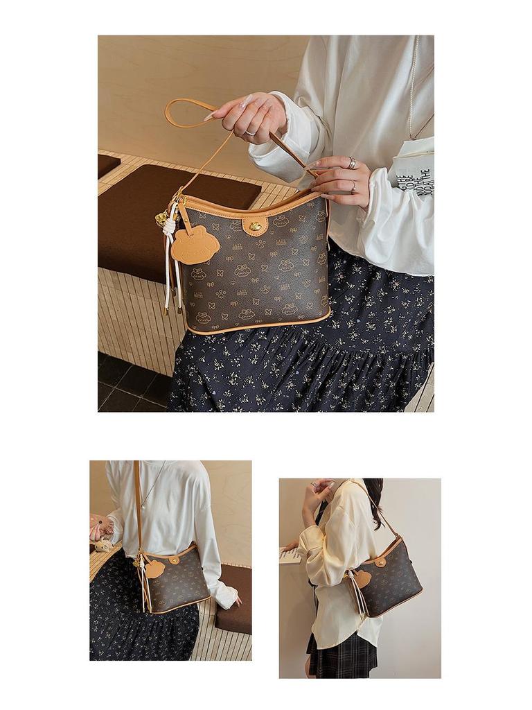 2025 Women's Large Capacity Retro Tote Bag, High-End Fashion Floral Commute Bag, Shoulder Crossbody Style