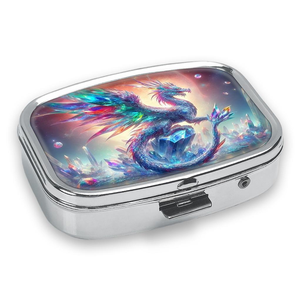 Portapillole Portatile con 2 Scomparti, Mini Custodia Organizer in Metallo per Medicine, Carino Contenitore Stampato per Pillole, Vitamine, Gioielli, Viaggio, Uso Quotidiano