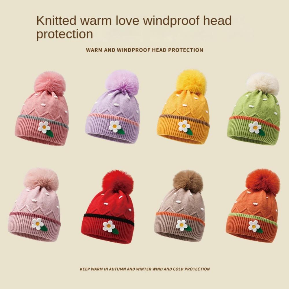 Solid Color Knitted Hats Woolen Balls Woolen Hats Cartoon Baby Hat  Unisex
