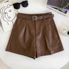 Autumn 2024 High-Waist PU Leather Shorts - Korean Style Casual Wide-Leg Fashion