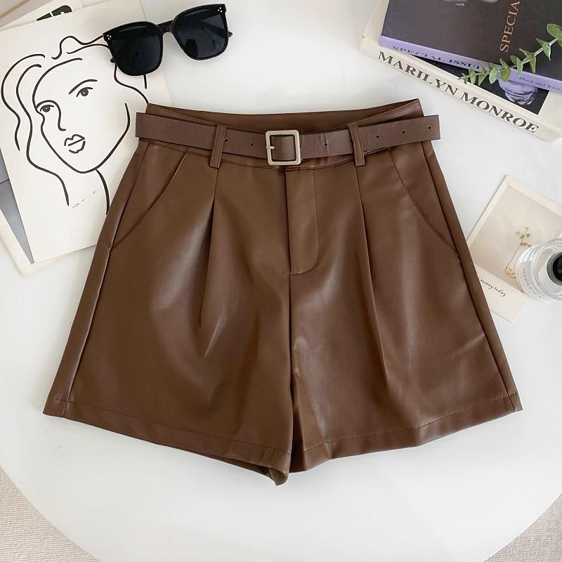 Autumn 2024 High-Waist PU Leather Shorts - Korean Style Casual Wide-Leg Fashion