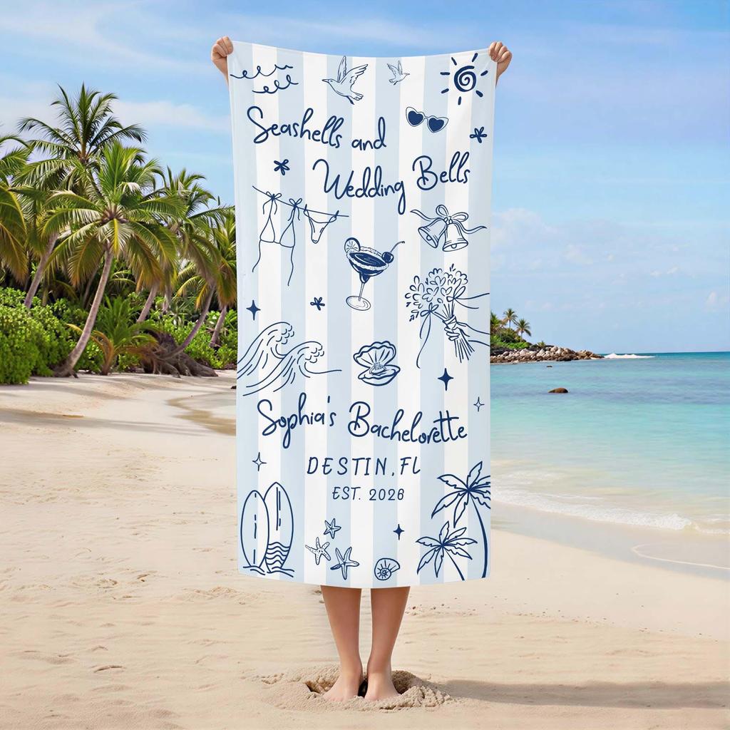 Personalized Bachelorette Beach Towel, Custom Bride Squad Pool Towel, Bridal Party Gift, Last Toast On The Coast Girls Trip