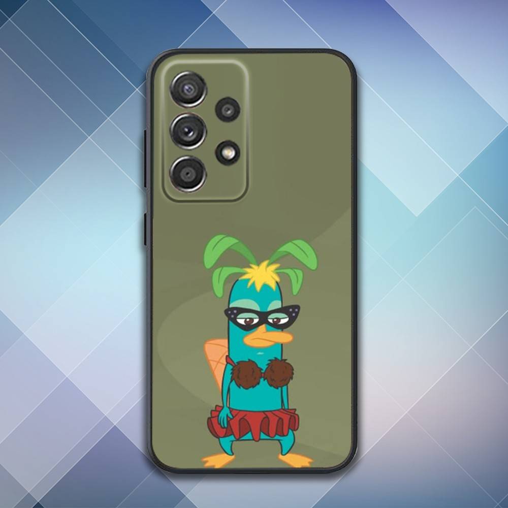 Phone Case For Samsung S 25,24,23,22,30,21,10,9,Ultra,Plus,Lite,FE,4,5 G Soft P-Perry Cartoon Platypus Black Case