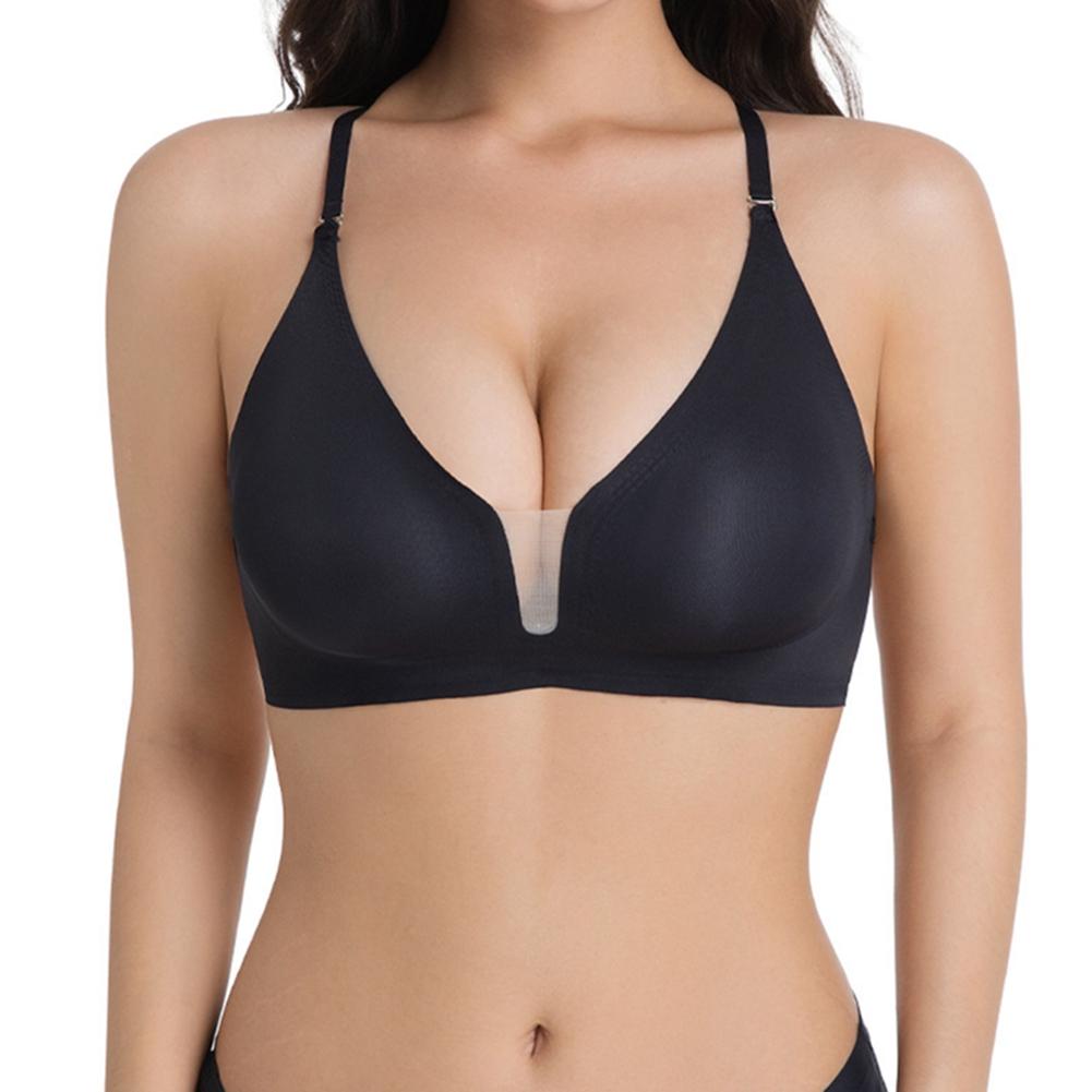 Women s Deep V-Neck Wire-Free Adjustable-Strap Pushing-Up Bra M