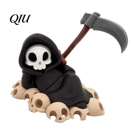 Creative Halloween Design Mini Grim Reaper Statue, 3D Printed Skull Fun Accessories Figurine for Tabletop, Desk, Shelf Home Decor Gothic