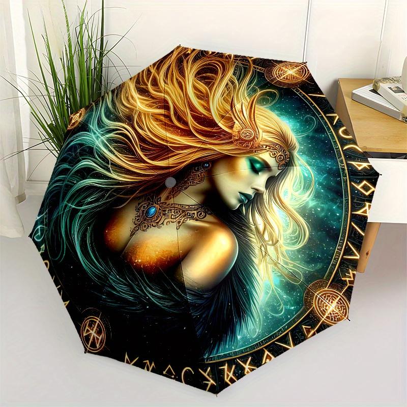 

Enchanted Goddess Circular Wall Art Decor Umbrella, Cute Umbrella with Cute Design, Portable 3-Fold Compact Umbrella for Men & Women, Valentine s Day