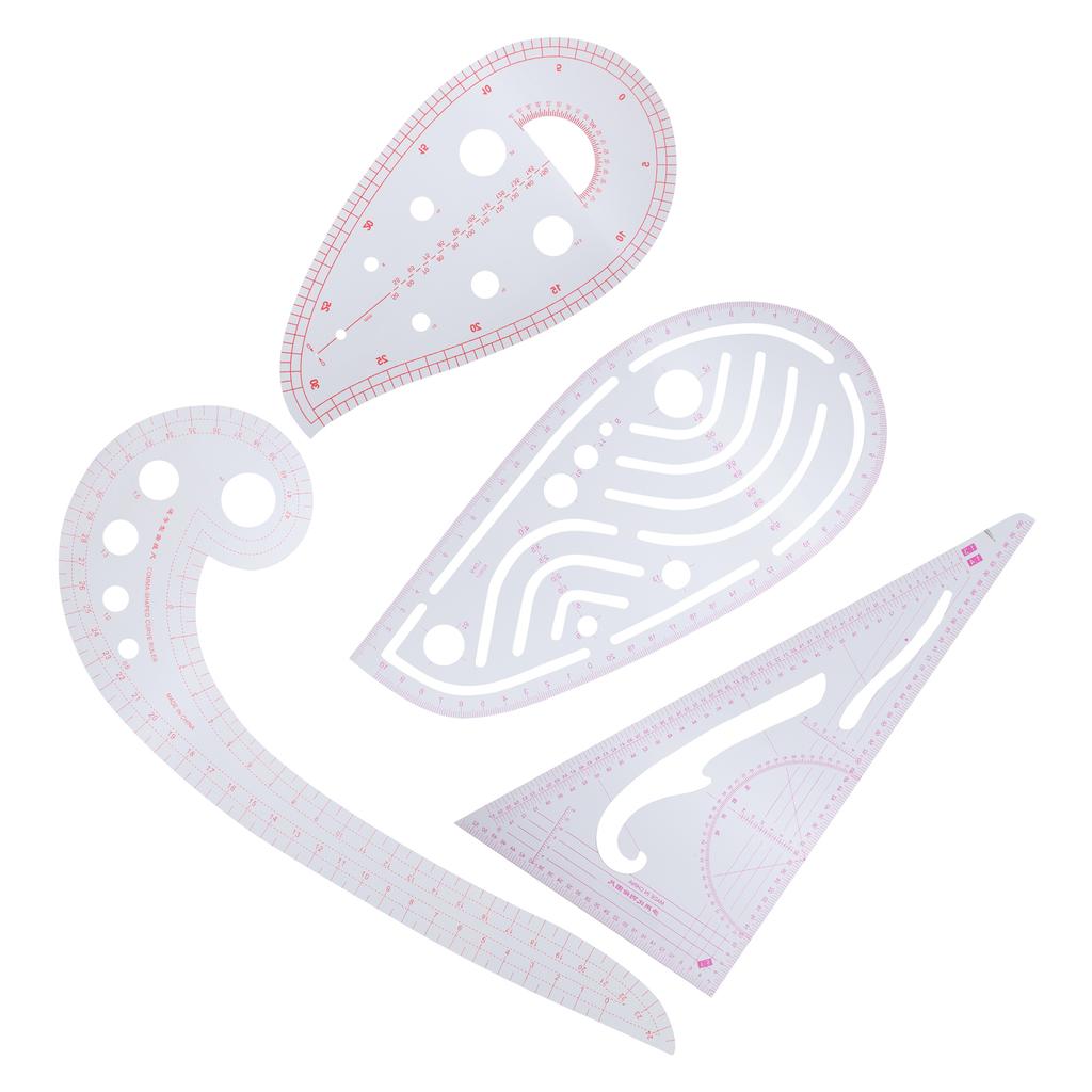 Clothing Measuring Ruler Set Multifunctional Pattern Cutting Sleeve Cage Curve Ruler 4‑Piece Set