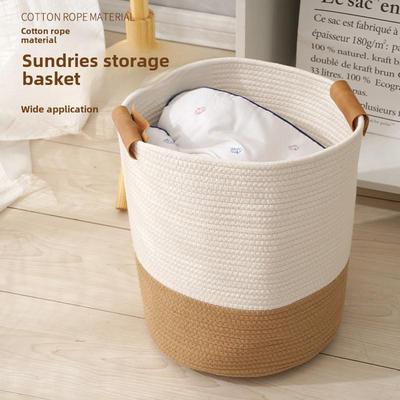 Large Capacity Cotton Rope Laundry Basket - Color Matching Woven Design