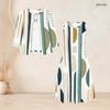 Women Plus Size Abstract Printed Two Piece Dress Set Three Quarter Sleeve Cardigan Sleeveless Long Dress