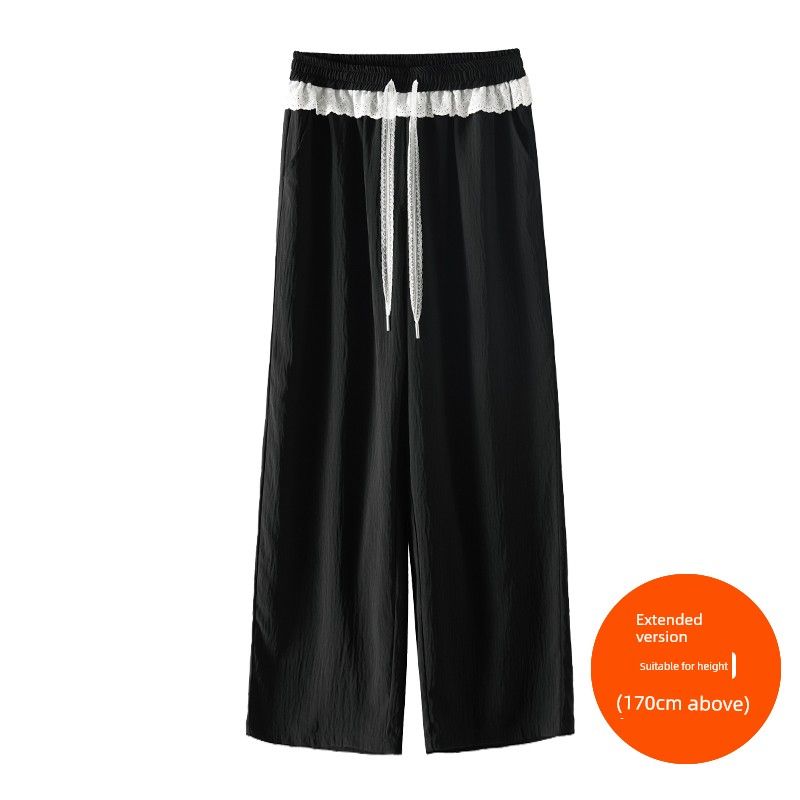 

Plus size women clothing [Ice Silk Cool Pants] Three Pants Length Early Autumn New Lace Elastic Waist Texture Casual Pants Night Sky Black (170cm above) 6XL