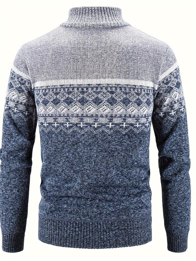 Men's Winter High Neck Plush Knit Slim Fit Cardigan Sweater