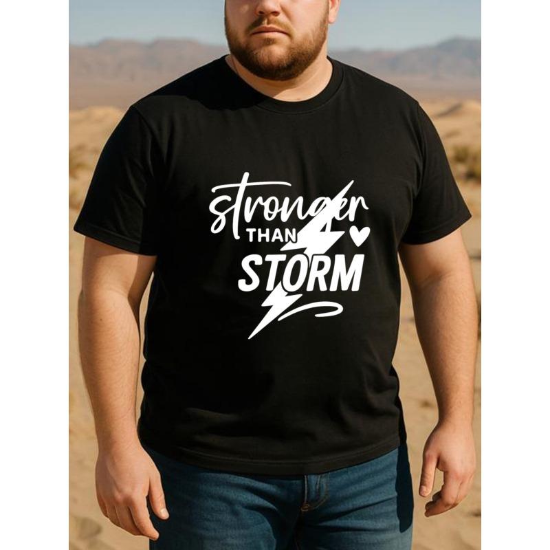 European Size STRONGER THAN STORM Men's Printed Short-sleeved Shirt, Casual Commuting Printed Shirt, High-quality Pure Polyester T-shirt