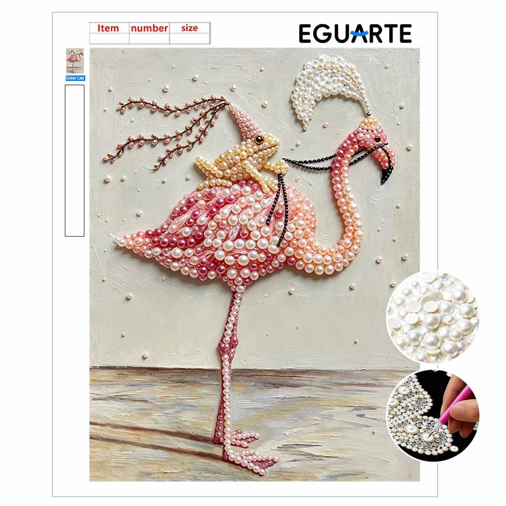 5D Pearl Painting Kit Framed with Flamingo Frog Design Sparkling Bead Art Canvas DIY Relaxing Craft for Wall Decor Gift Set Home Art
