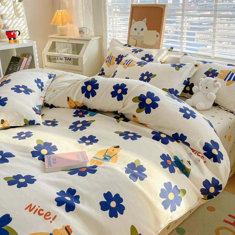 Pastoral Style Plant Cashmere Print Four-piece Bedding Set Dormitory Fresh Bed Sheet Three-piece Set