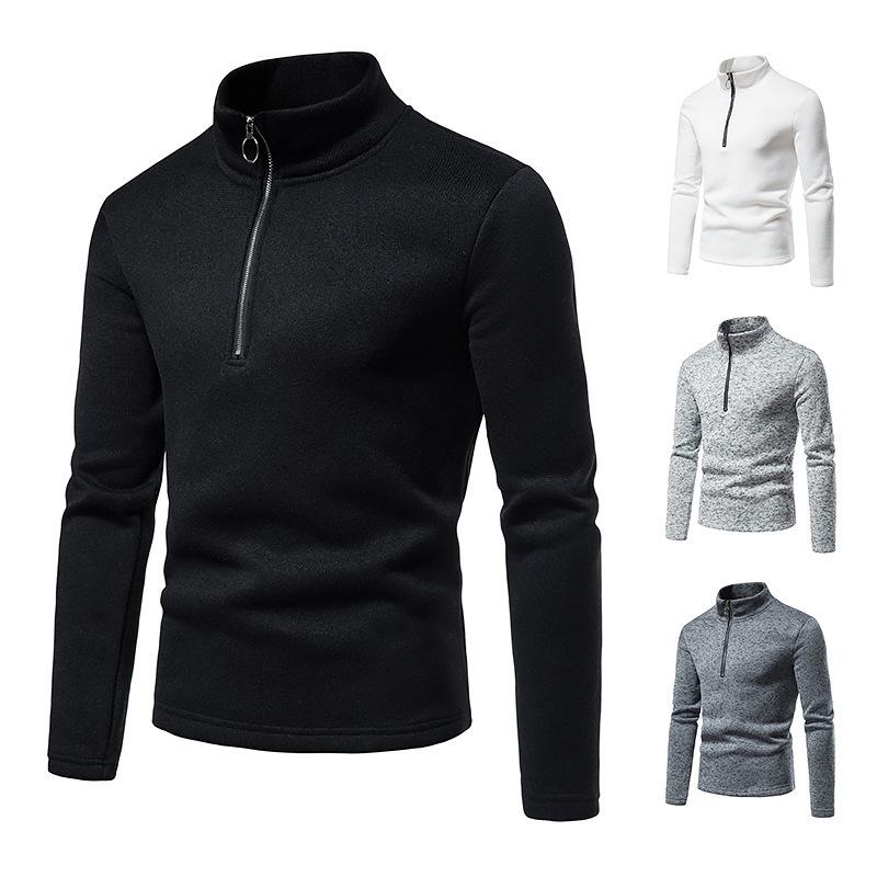 Men's High Neck Zipper Long Sleeve T-Shirt - European Size, Autumn/Winter Collection