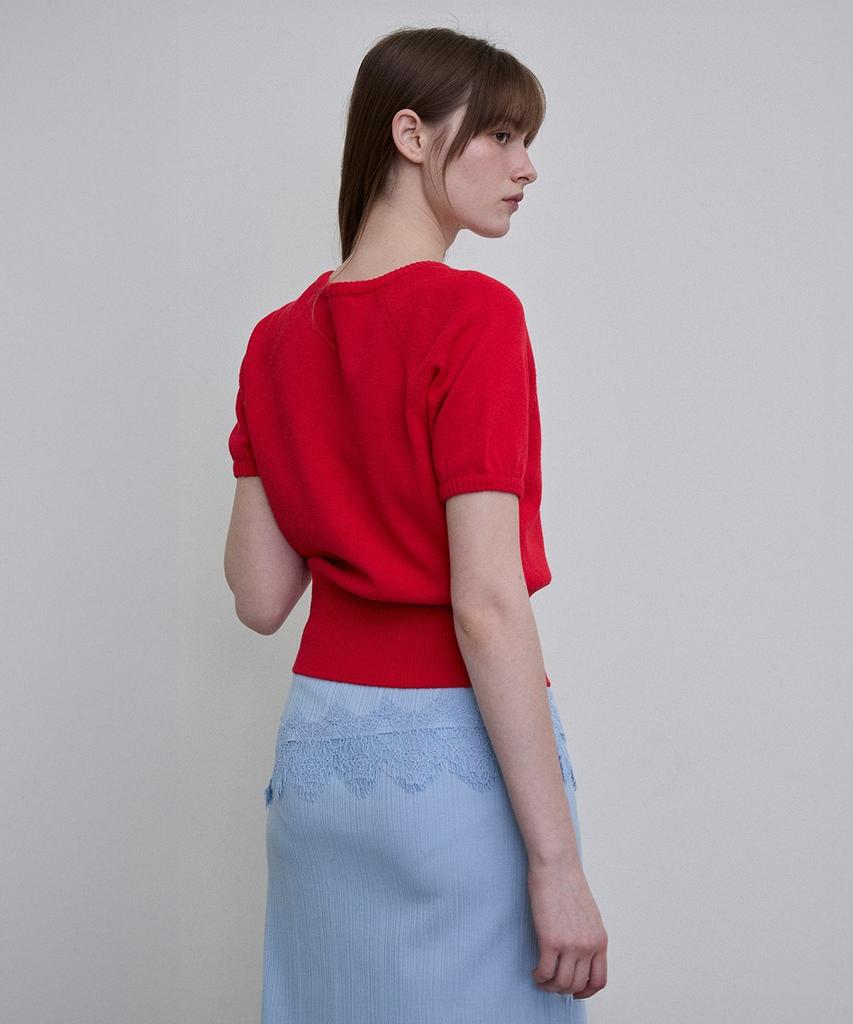 Dito Italian Yarn Puff Sleeve V-Neck Knit [Red]