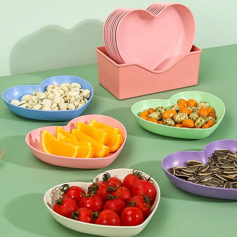 Set of 6pcs Heart-shaped Plate Creative Cake Plate with Tray Bone Dish Dried Fruit Snack Plate Candy Plate Container Snack Plate