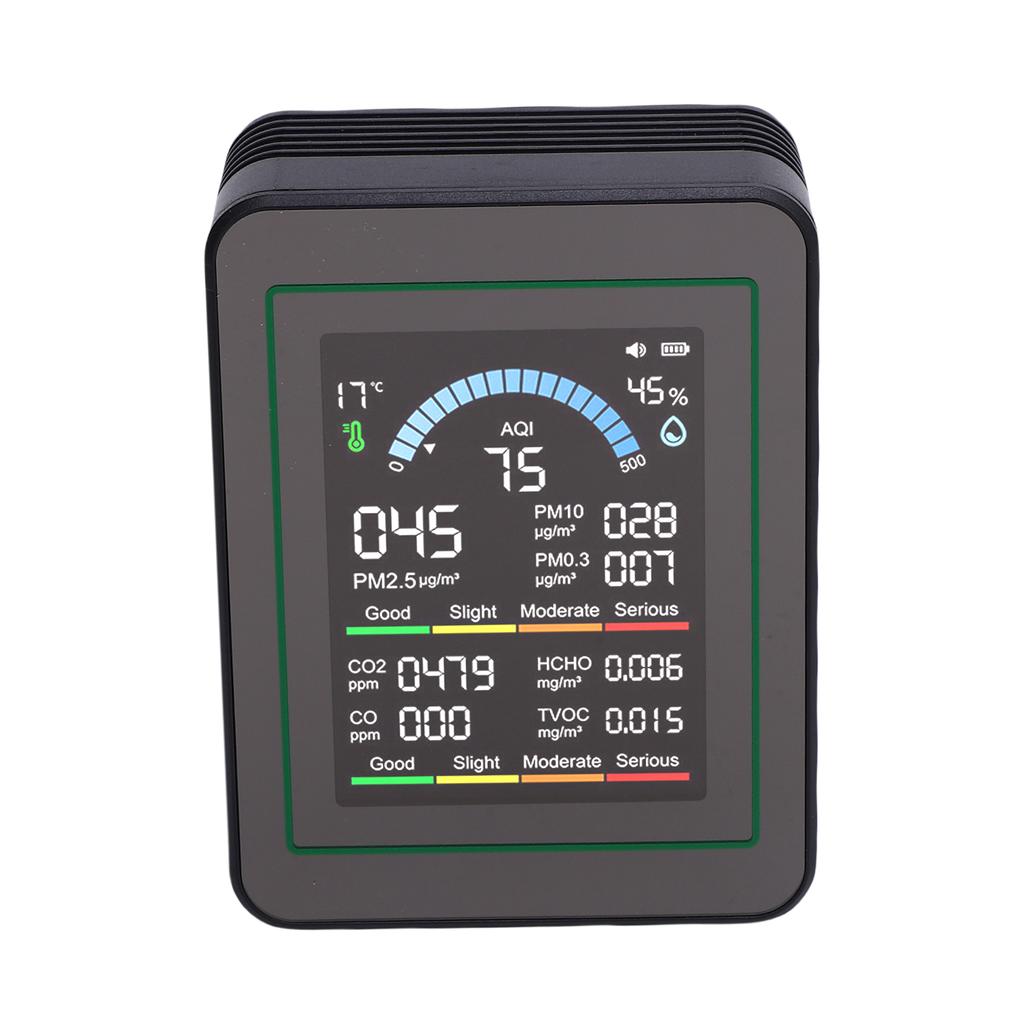 10 in 1 HCHO Meter, Portable Temperature and Humidity Meter with Color Screen for Home,  , Vehicle, Detect PM0.3 PM2.5 PM10 CO2 CO TVOC