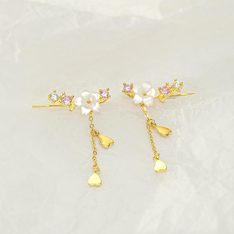 

Серьги-клипсы Banyan Tree из серебра 925 пробы с кисточками в форме цветка и сердца с бриллиантами — серьги без пирсинга в стиле Мори. ES2037 золотой