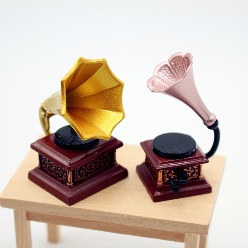 [JN]Dollhouse Vintage Phonograph Miniatures Model Living Room Accessories Of Doll House Decor Kids Ornaments