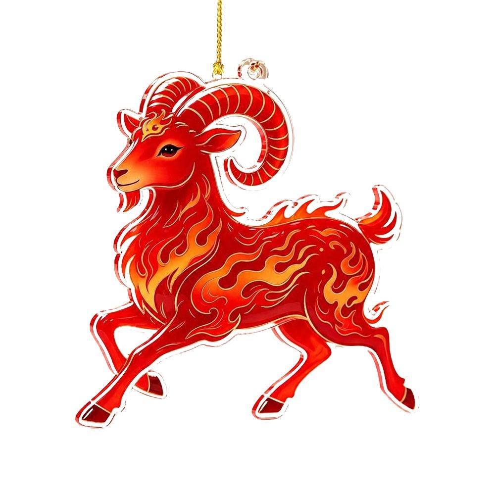 Acrylic Car Goat Pendant New Year Car Rearview Mirror Keychain  Christmas Decor